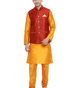 Orange Woven Silk Blend Kurta-Pajama