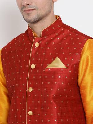Orange Woven Silk Blend Kurta-Pajama 4