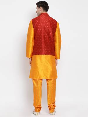 Orange Woven Silk Blend Kurta-Pajama 5