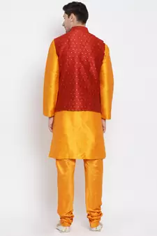 Orange Woven Silk Blend Kurta-Pajama