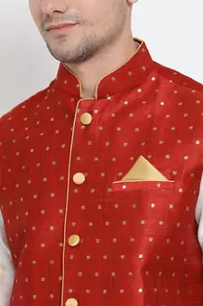 White Woven Silk Blend Kurta-Pajama