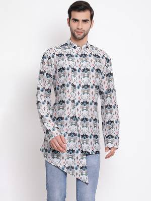 Grey Cotton Blend Short Kurta 2