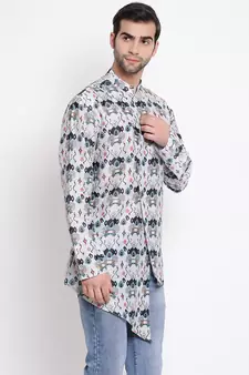 Grey Cotton Blend Short Kurta