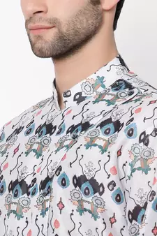 Grey Cotton Blend Short Kurta
