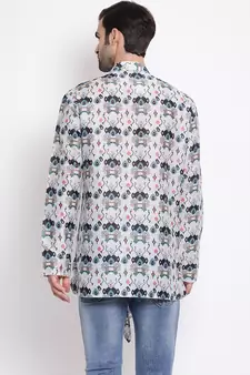 Grey Cotton Blend Short Kurta