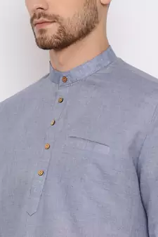 Grey Cotton Blend Short Kurta