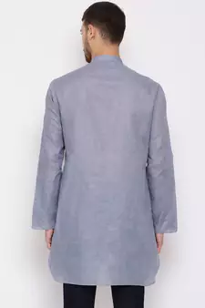 Grey Cotton Blend Short Kurta