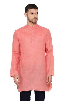 Men'S Pink Cotton Blend Short Kurta