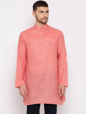 Men'S Pink Cotton Blend Short Kurta 2