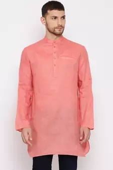 Men'S Pink Cotton Blend Short Kurta