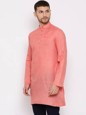 Men'S Pink Cotton Blend Short Kurta 3
