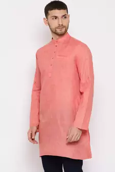 Men'S Pink Cotton Blend Short Kurta