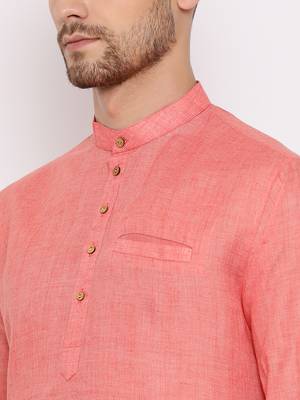 Men'S Pink Cotton Blend Short Kurta 4
