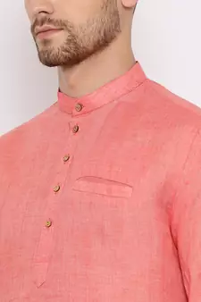 Men'S Pink Cotton Blend Short Kurta