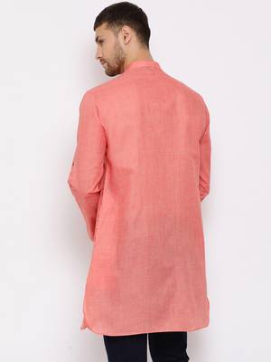 Men'S Pink Cotton Blend Short Kurta 5