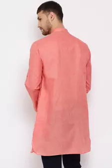 Men'S Pink Cotton Blend Short Kurta