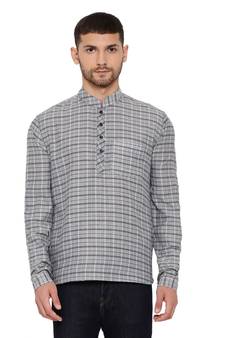 Men'S Grey Cotton Blend Short Kurta