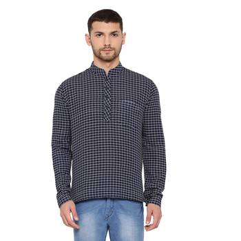 Men'S Blue Cotton Blend Short Kurta 1