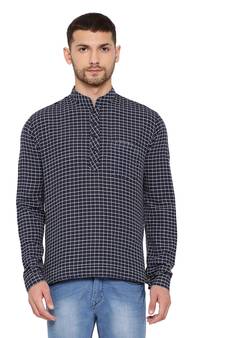 Men'S Blue Cotton Blend Short Kurta