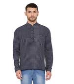 Men'S Blue Cotton Blend Short Kurta