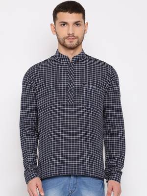 Men'S Blue Cotton Blend Short Kurta 2