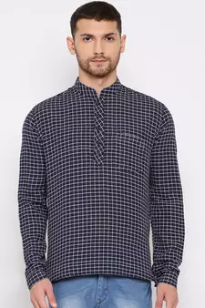 Men'S Blue Cotton Blend Short Kurta