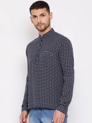 Men'S Blue Cotton Blend Short Kurta 3