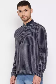 Men'S Blue Cotton Blend Short Kurta