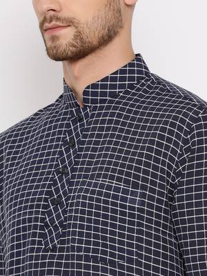 Men'S Blue Cotton Blend Short Kurta 4