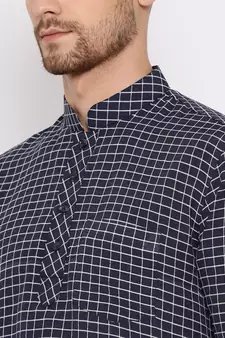 Men'S Blue Cotton Blend Short Kurta