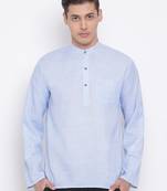 Blue Cotton Blend Short Kurta
