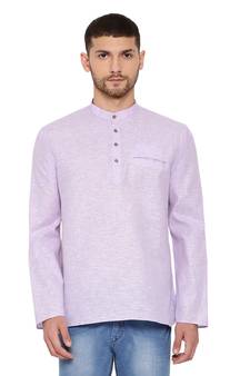 Men'S Purple Cotton Blend Short Kurta