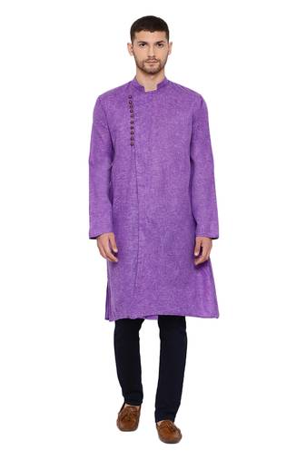 Men'S Purple Cotton Blend Kurta