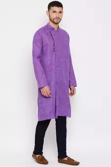 Purple Cotton Blend Kurta