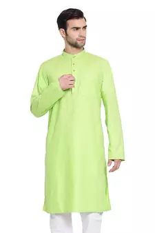 Green plain blended cotton men-kurtas