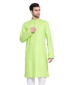 Green plain blended cotton men-kurtas