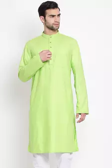 Green plain blended cotton men-kurtas