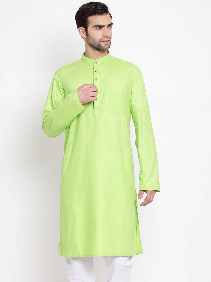 Green plain blended cotton men-kurtas