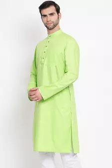 Green plain blended cotton men-kurtas
