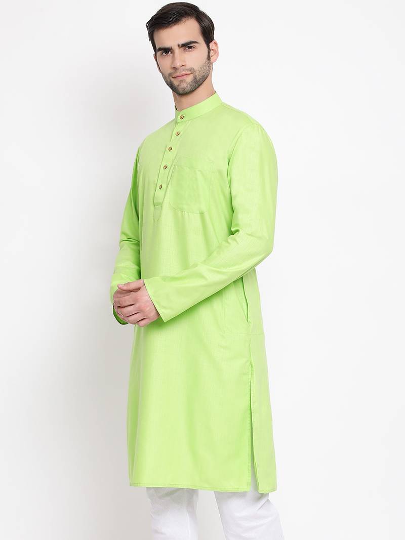 Green plain blended cotton men-kurtas