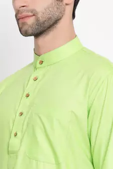 Green plain blended cotton men-kurtas