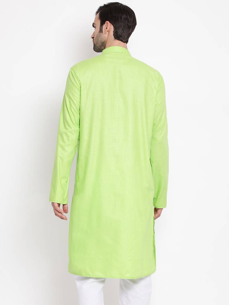 Green plain blended cotton men-kurtas