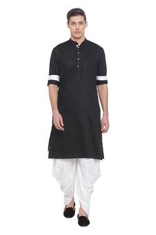 Black plain blended cotton dhoti-kurta