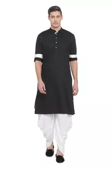 Black plain blended cotton dhoti-kurta