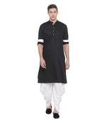 Black plain blended cotton dhoti-kurta