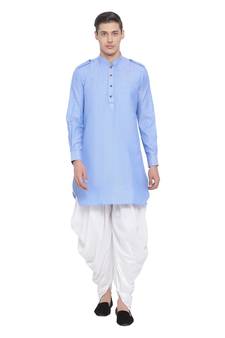 Blue Woven Blended Cotton Dhoti-Kurta