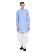 Blue Woven Blended Cotton Dhoti-Kurta