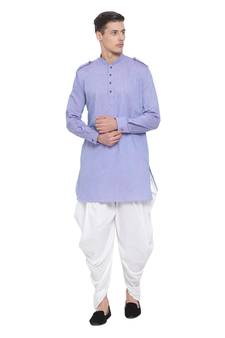 Blue Woven Blended Cotton Dhoti-Kurta