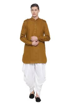Brown Woven Blended Cotton Dhoti-Kurta