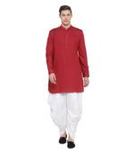 Maroon Woven Blended Cotton Dhoti-Kurta